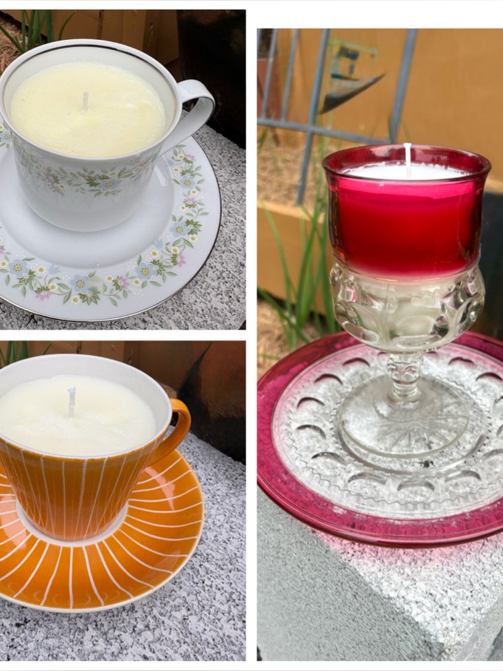 Floral China Teacup CITRONELLA Candle in White with Pastel Flowers
